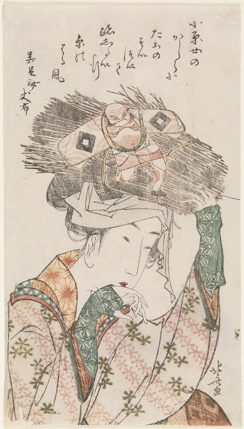 Woman Of Ohara With Firewood Bundle And Kite Wall Art by Katsushika Hokusai - High-Resolution Digital Print