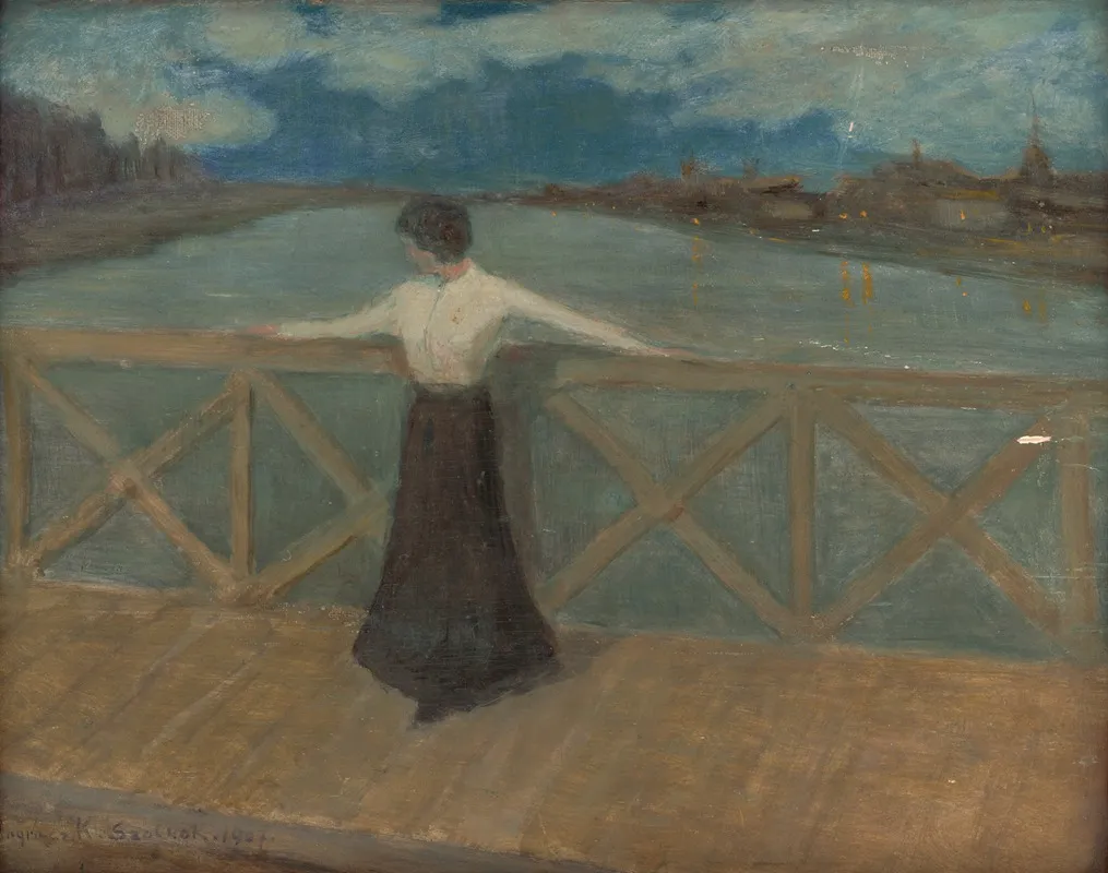 Woman On A Bridge Wall Art by Karol Pongrácz - High-Resolution Digital Print