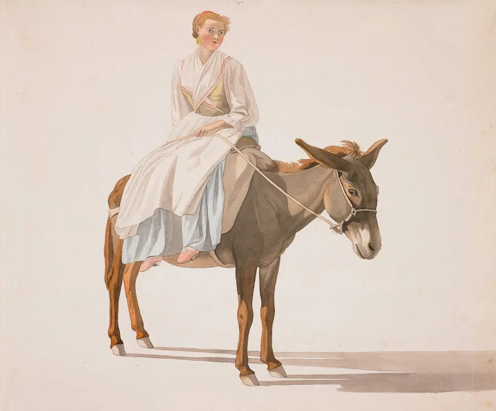 Woman On A Donkey Lady Bessborough Or Lady Spencer Wall Art by Giovanni Battista Tita Lusieri - High-Resolution Digital Print