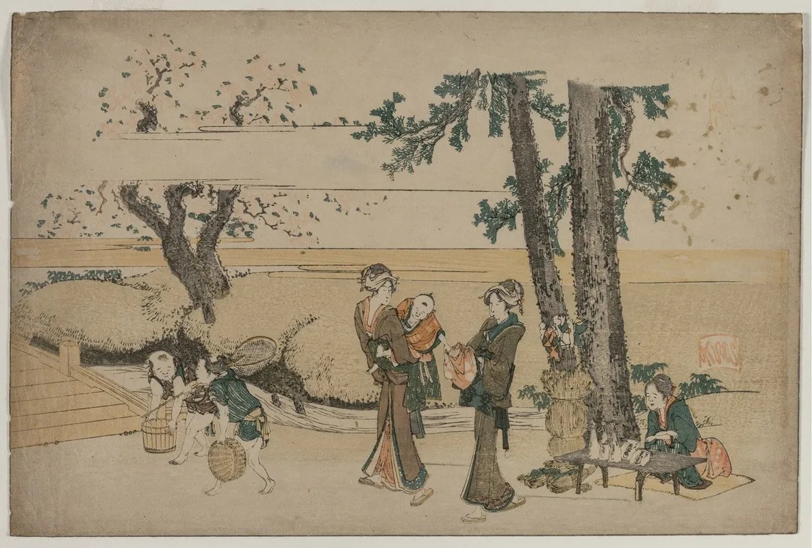 Woman Passing A Roadside Shop Near Oji Wall Art by Katsushika Hokusai - High-Resolution Digital Print