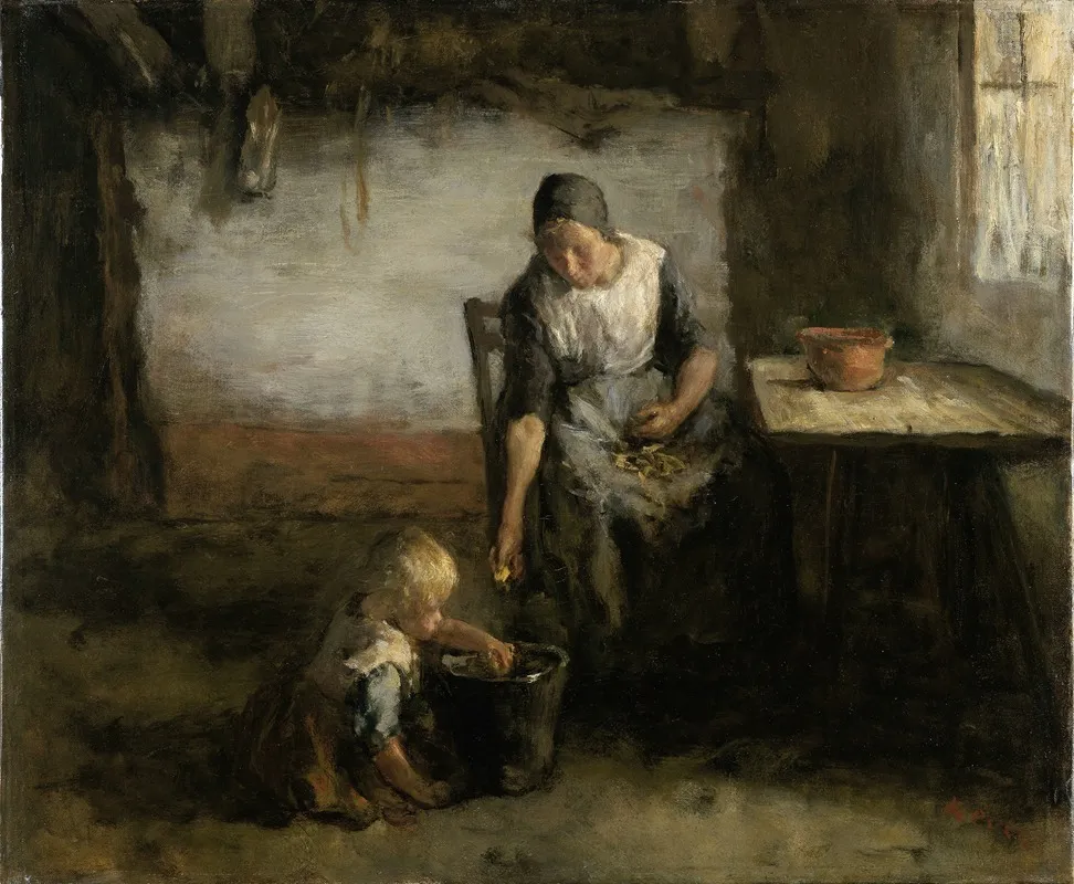 Woman Peeling Potatoes Wall Art by Jacob Simon Hendrik Kever - High-Resolution Digital Print