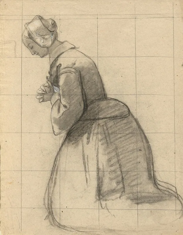 Woman Praying Sketch For Signing Of The Compact In The Cabin Of The Mayflower 2 Wall Art by Edwin White - High-Resolution Digital Print