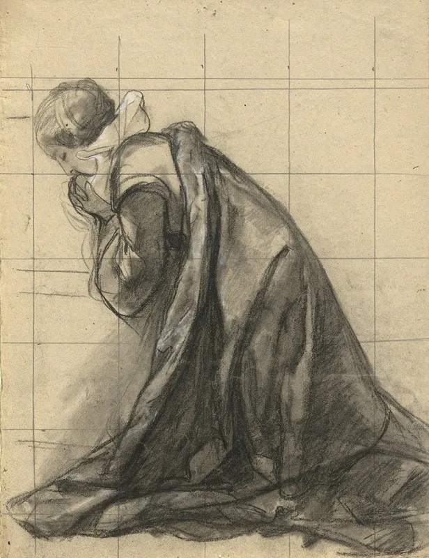 Woman Praying Sketch For Signing Of The Compact In The Cabin Of The Mayflower Wall Art by Edwin White - High-Resolution Digital Print