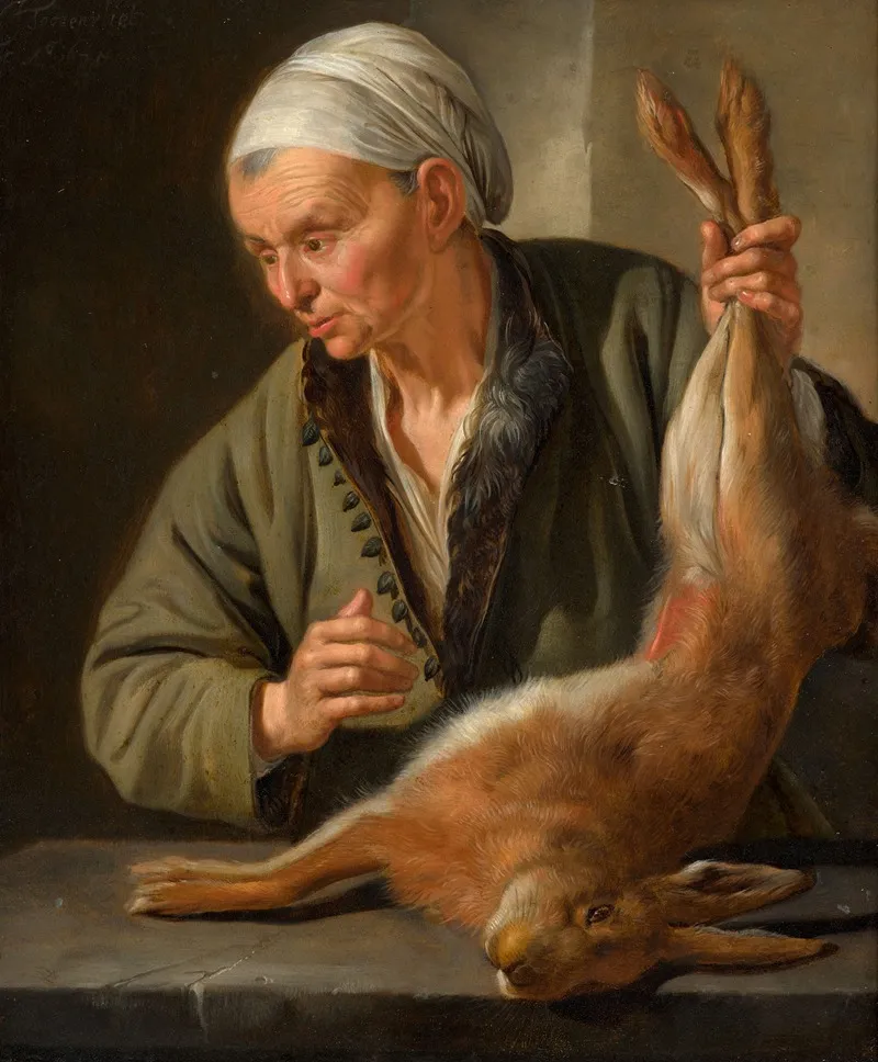 Woman Presenting A Hare Wall Art by Jacob Toorenvliet - High-Resolution Digital Print