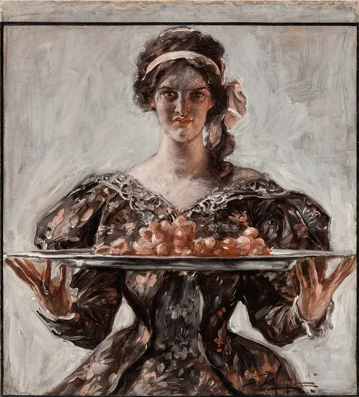 Woman Presenting Holiday Platter Wall Art by Albert Beck Wenzell - High-Resolution Digital Print