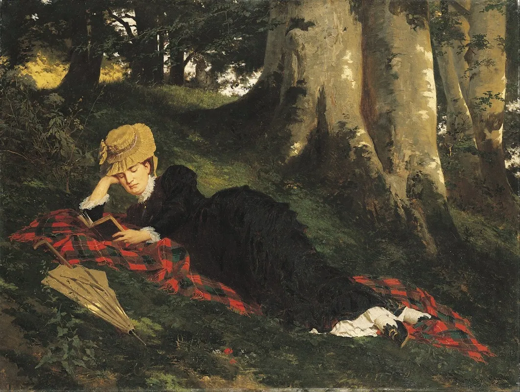 Woman Reading In A Forest