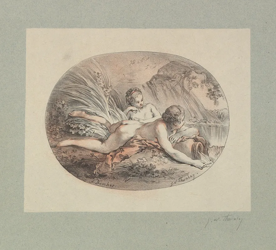 Woman Reclining Upon A Jar From Which Water Is Pouring Wall Art by Georges William Thornley - High-Resolution Digital Print