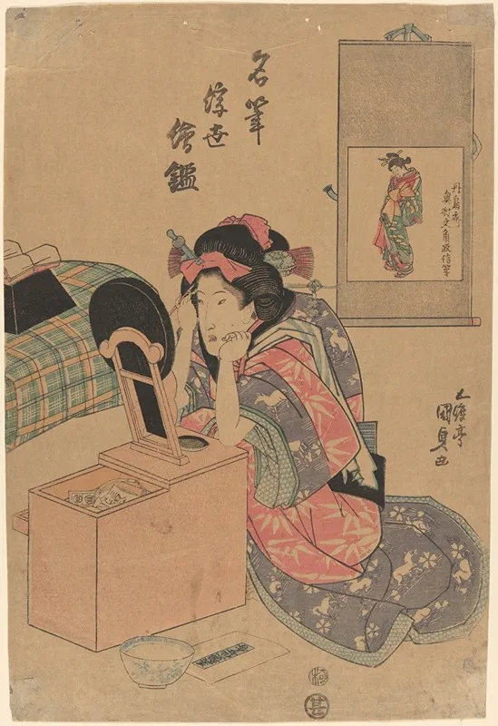 Woman Seated Before A Make Up Mirror Wall Art by Utagawa Kunisada (Toyokuni III) - High-Resolution Digital Print