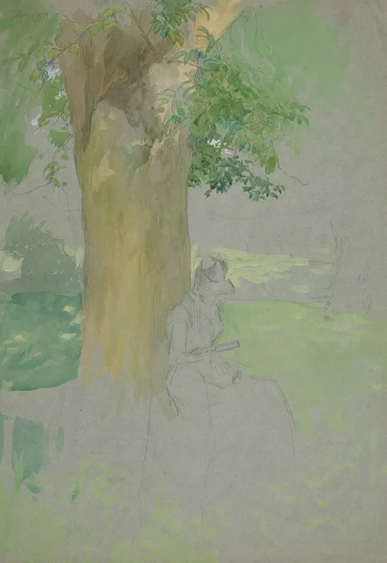 Woman Seated Beneath A Tree Reading