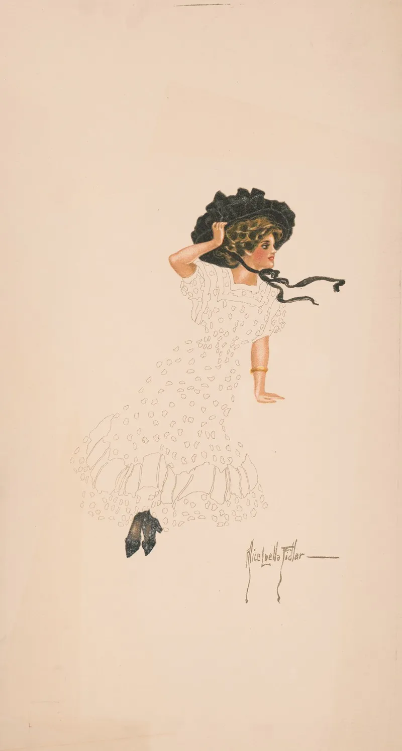 Woman Seated Holding Onto Hat And Crossing Ankles 2