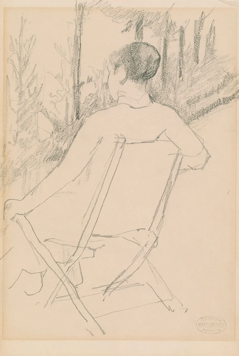 Woman Seated In A Folding Chair In A Garden