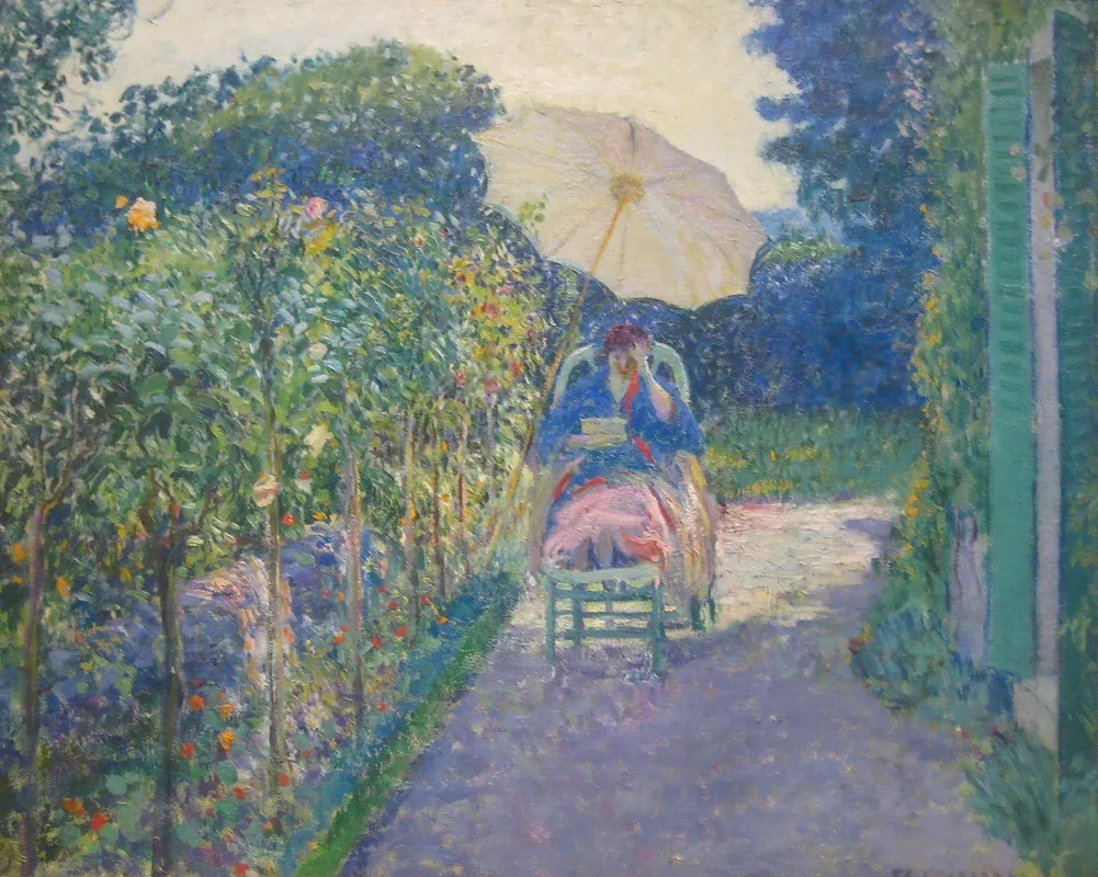 Woman Seated In A Garden 2 Wall Art by Frederick Carl Frieseke - High-Resolution Digital Print