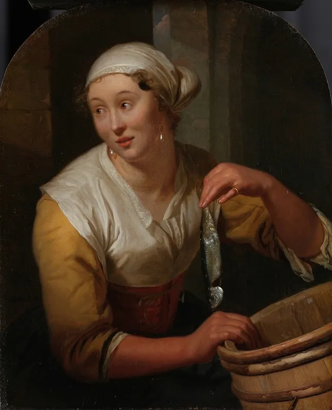 Woman Selling Herrings Wall Art by Godfried Schalcken - High-Resolution Digital Print
