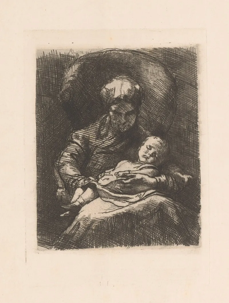 Woman Sitting In A Chair With A Child On Her Lap Wall Art by Adrien de Witte - High-Resolution Digital Print
