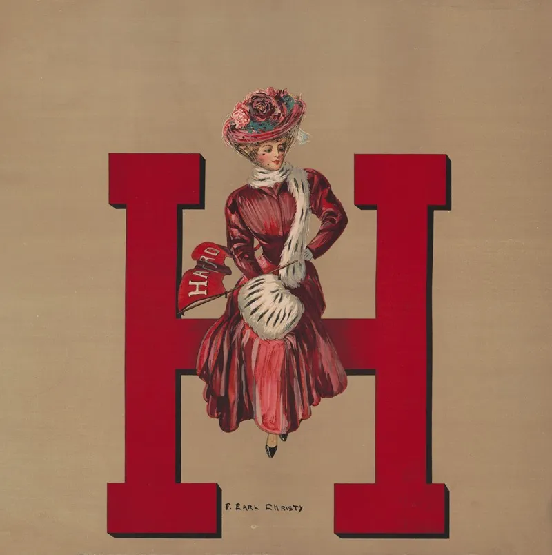 Woman Sitting On Giant H Wall Art by Campbell, Metzger &amp; Jacobson - High-Resolution Digital Print