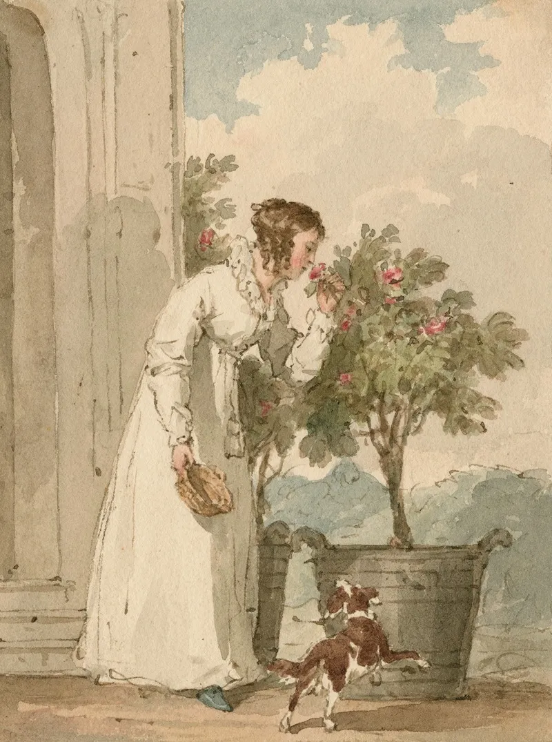 Woman Smelling A Rose Wall Art by John Augustus Atkinson - High-Resolution Digital Print