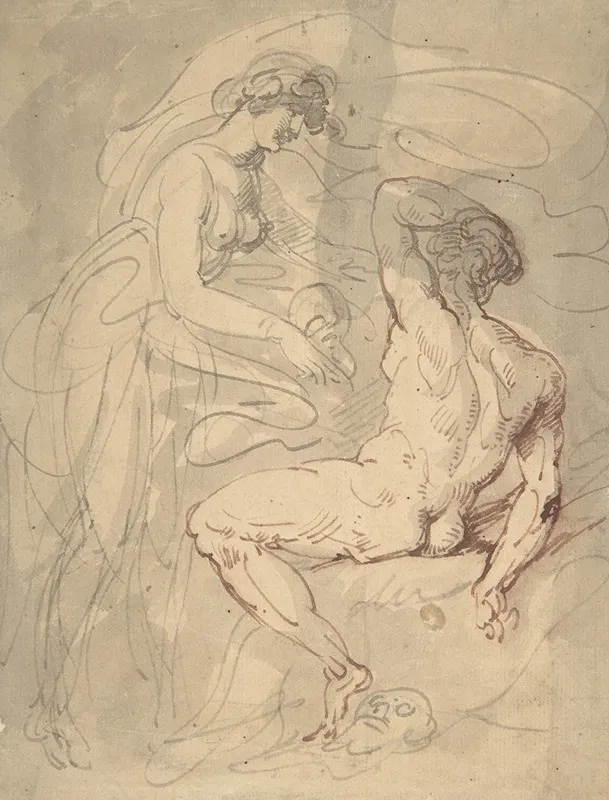 Woman Talking To A Seated Male Nude Wall Art by Thomas Rowlandson - High-Resolution Digital Print