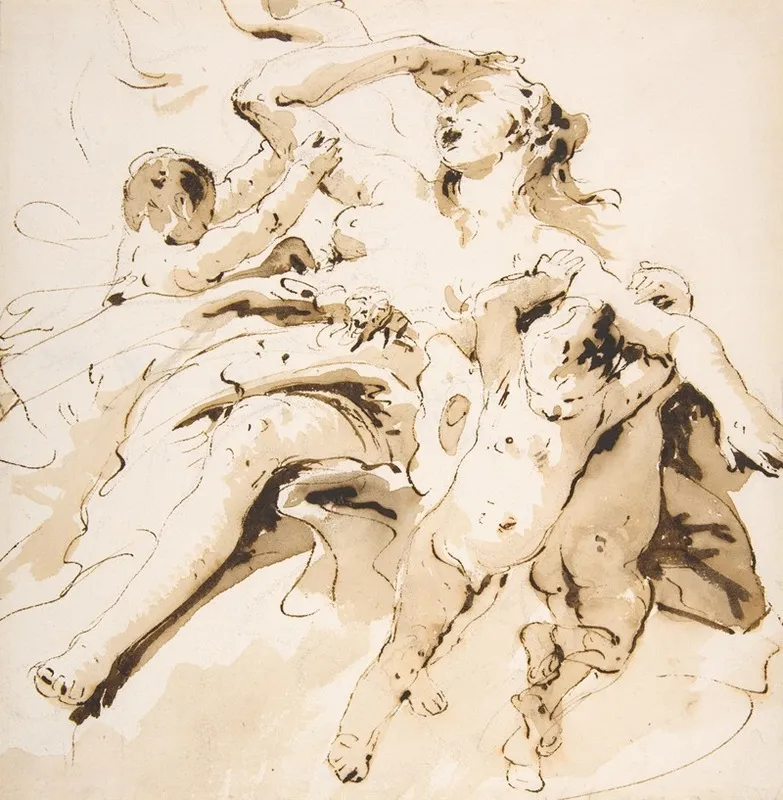 Woman Transported By Three Putti Wall Art by Giovanni Battista Tiepolo - High-Resolution Digital Print