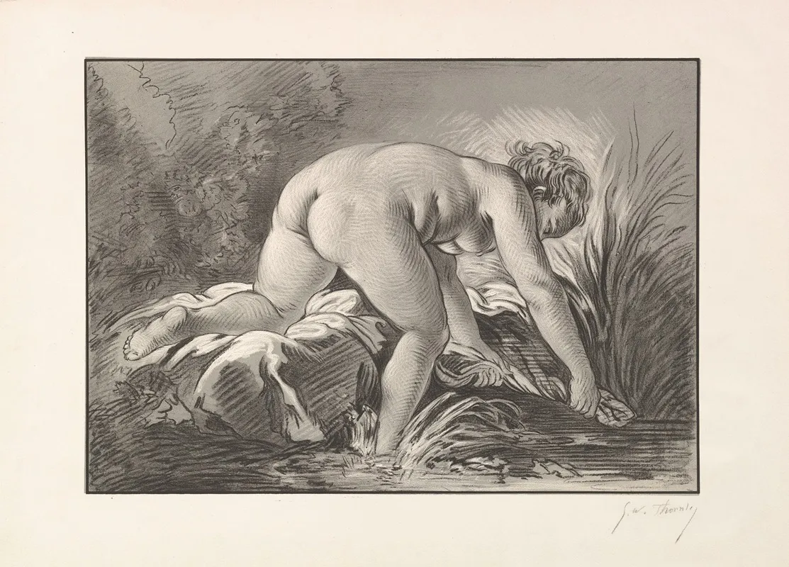 Woman Washing Linen In A Stream