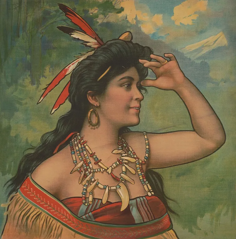 Woman Wearing Feathers In Her Hair Looking Off Into The Distance Wall Art by Campbell, Metzger &amp; Jacobson - High-Resolution Digital Print