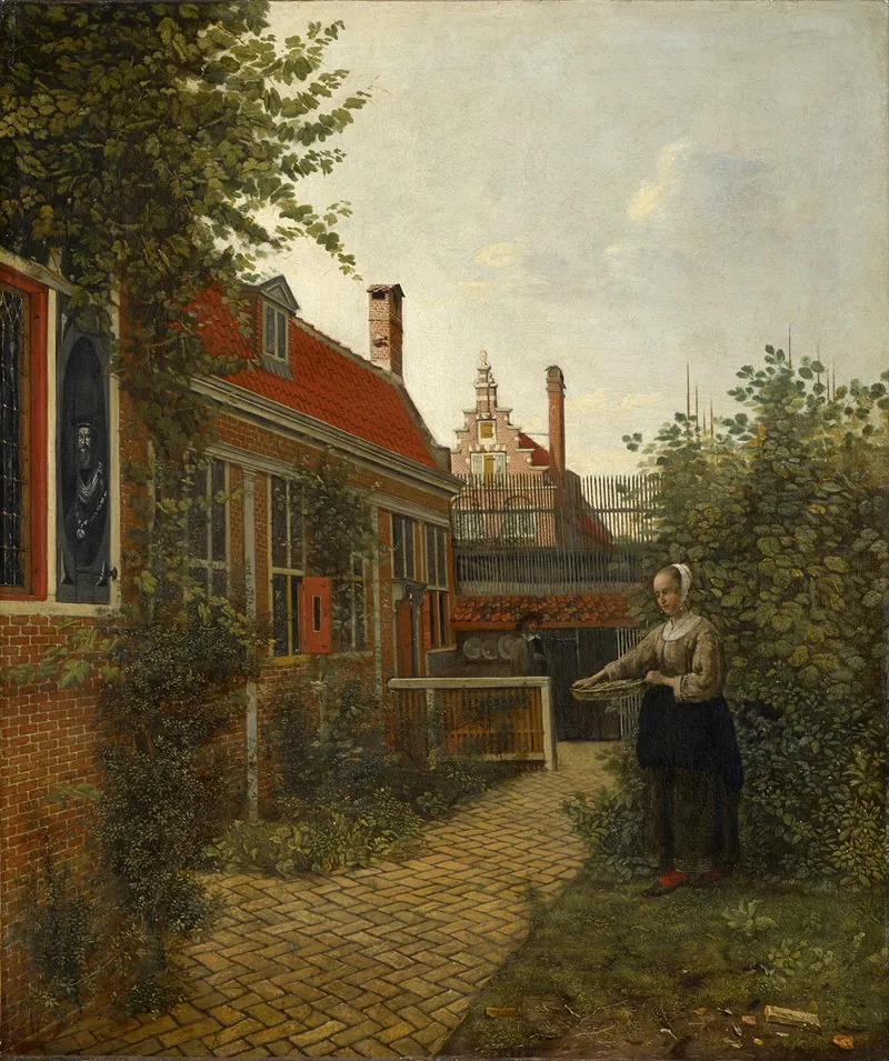 Woman With A Basket Of Beans In A Kitchen Garden Wall Art by Pieter De Hooch - High-Resolution Digital Print