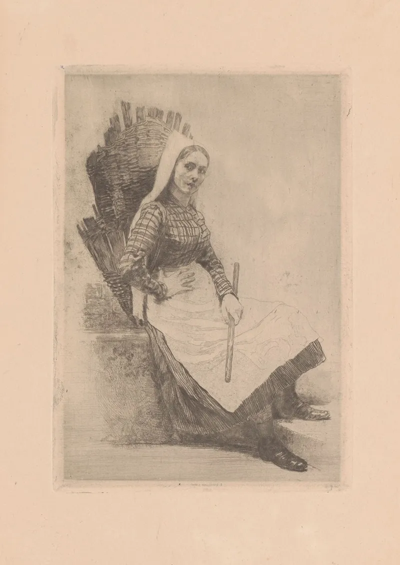 Woman With A Basket On Her Back And A Stick In Her Hand Wall Art by Adrien de Witte - High-Resolution Digital Print