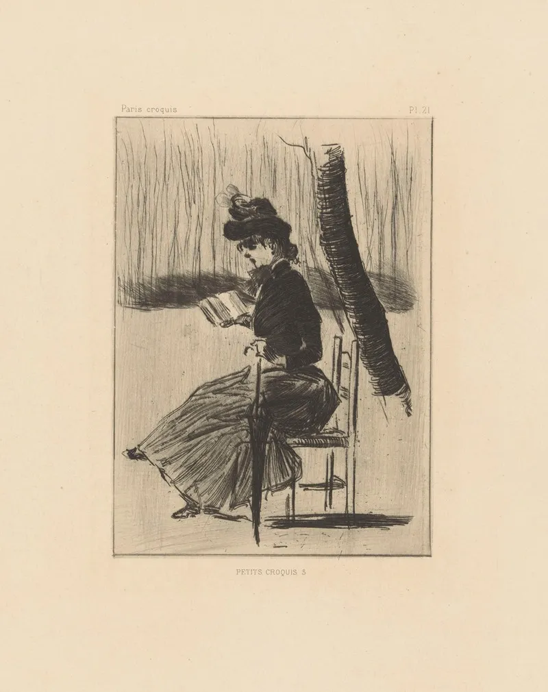 Woman With A Book And Umbrella On A Chair Outside Wall Art by Henri Boutet - High-Resolution Digital Print
