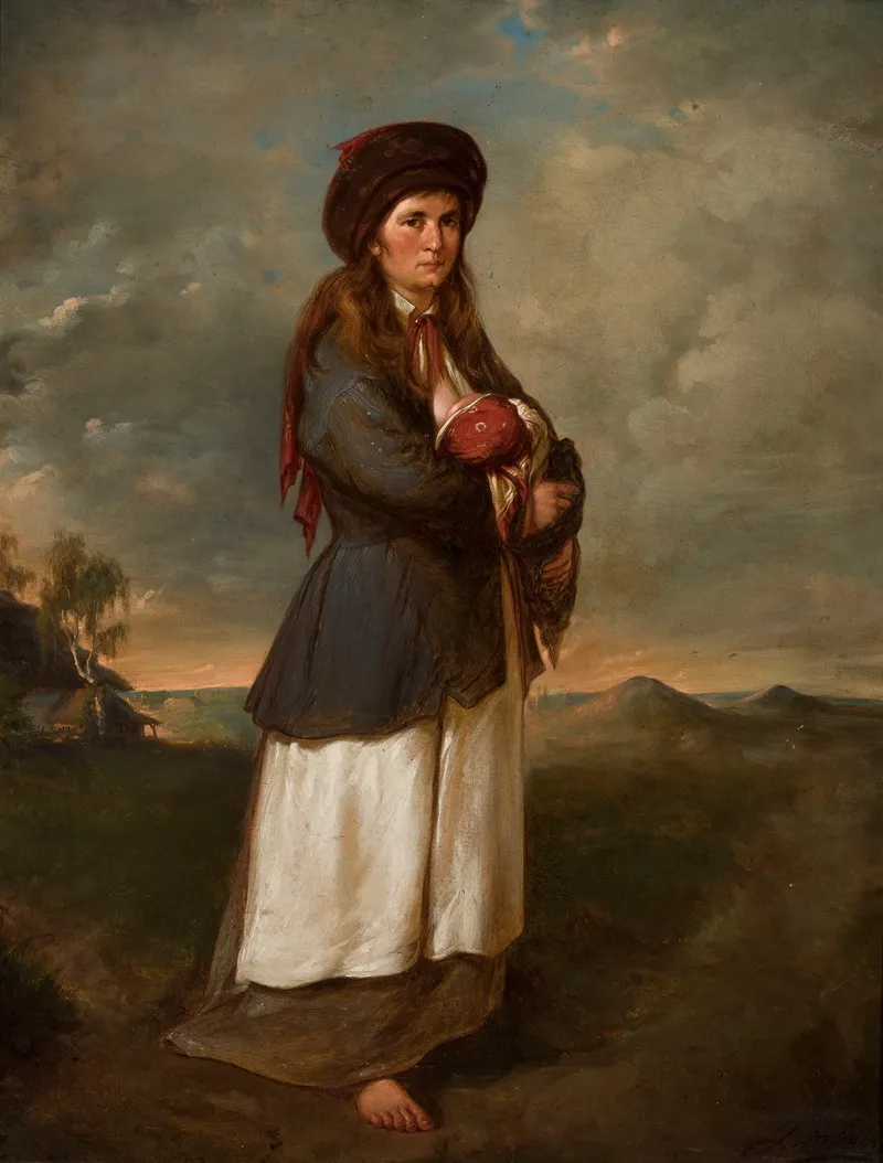 Woman With A Child Against Landscape Wall Art by Andrzej Bronisław Grabowski - High-Resolution Digital Print