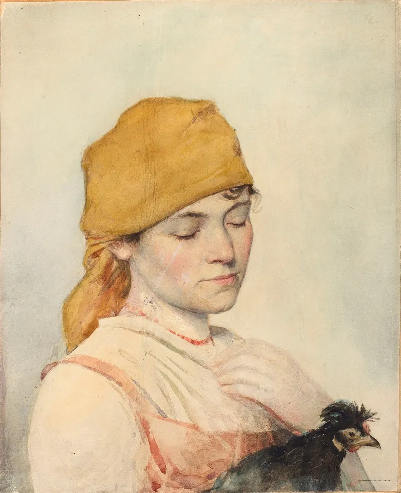 Woman With A Hen Wall Art by Julian Falat - High-Resolution Digital Print