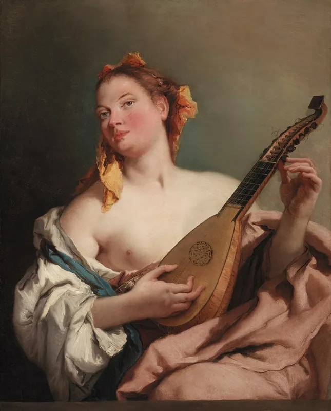 Woman With A Mandolin Wall Art by Giovanni Battista Tiepolo - High-Resolution Digital Print
