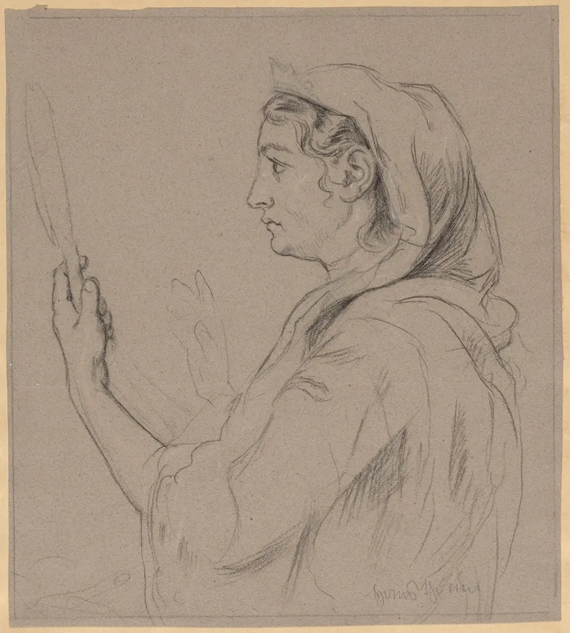Woman With A Small Mirror In Her Hand