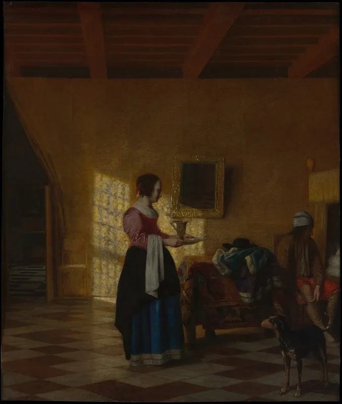 Woman With A Water Pitcher And A Man By A Bed Wall Art by Pieter De Hooch - High-Resolution Digital Print