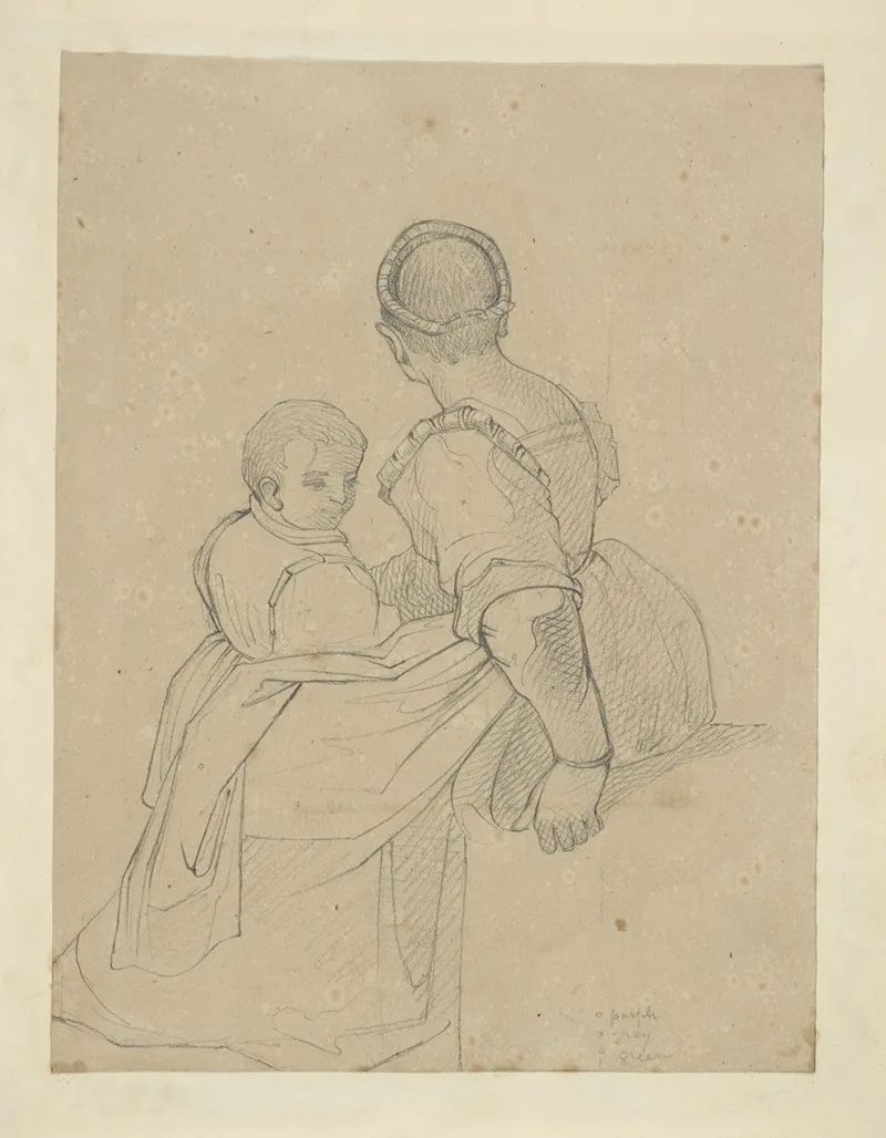 Woman With Back Turned Toward Viewer With Boy On Her Lap