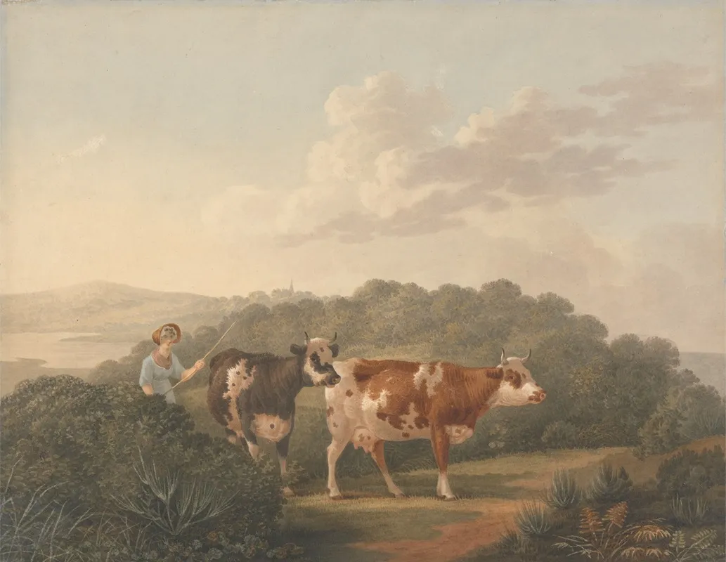 Woman With Cattle Wall Art by Charles Towne - High-Resolution Digital Print