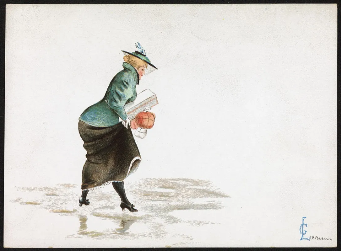 Woman With Christmas Presents On The Ice Wall Art by Gustav Lærum - High-Resolution Digital Print