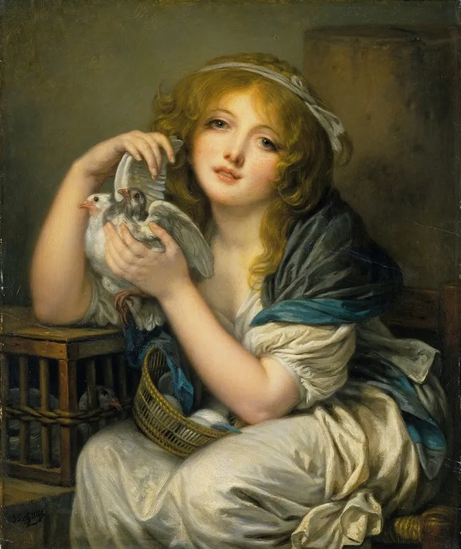 Woman With Doves Wall Art by Jean-Baptiste Greuze - High-Resolution Digital Print