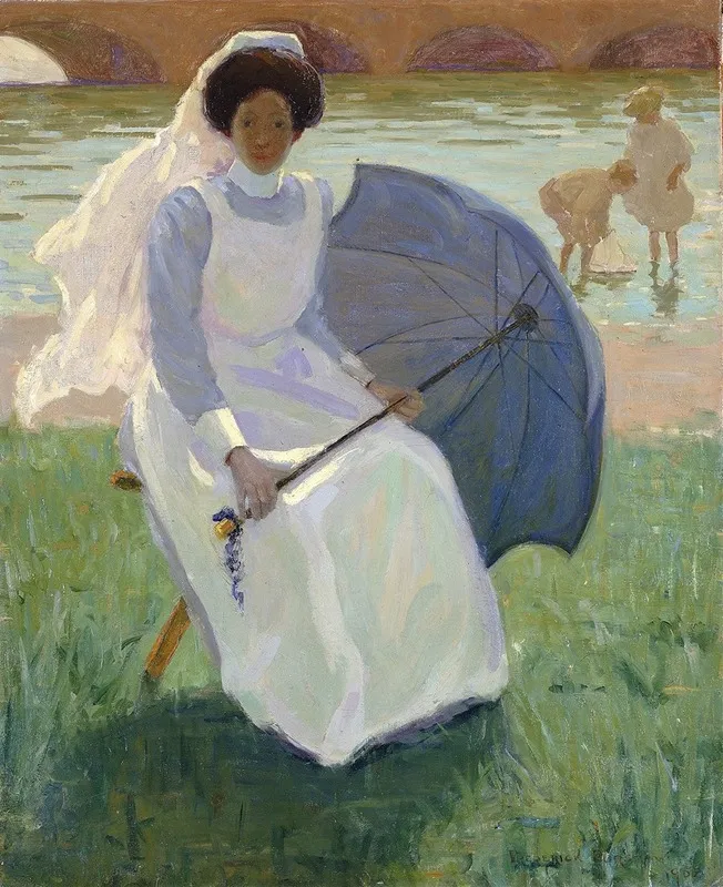 Woman With Green Parasol Wall Art by Frederick F. Fursman - High-Resolution Digital Print
