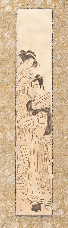Woman With Man In Komuso Costume Possibly Kewaizaka No Shosho And Soga No Juro In A Soga Play