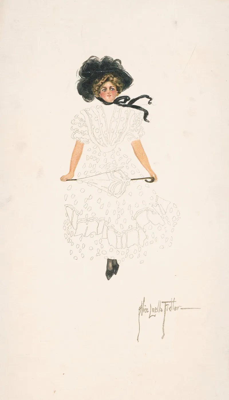 Woman With Parasol And Black Hat