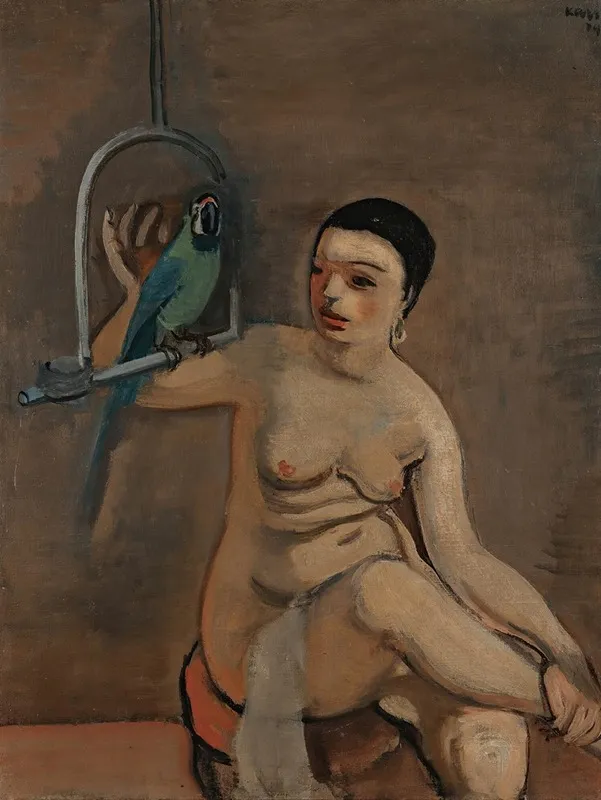 Woman With Parrot Wall Art by Georges Kars - High-Resolution Digital Print