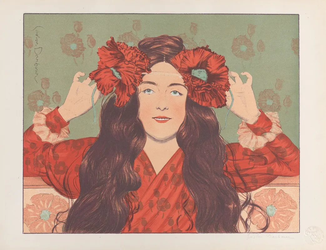 Woman With Poppies From Lestampe Moderne Wall Art by Gaston Darbour - High-Resolution Digital Print