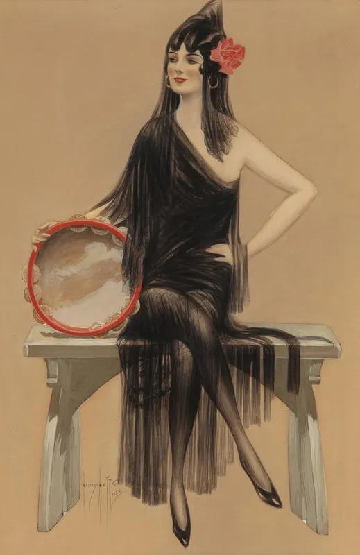 Woman With Tambourine Wall Art by Henry Hutt - High-Resolution Digital Print