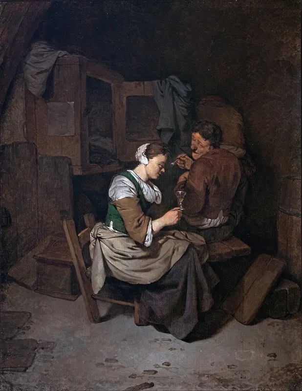 Woman With Wineglass And Two Male Peasants Wall Art by Cornelis Pietersz. Bega - High-Resolution Digital Print