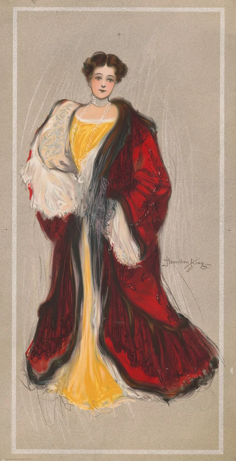 Woman With Yellow Dress And Red Coat 2 Wall Art by Hamilton King - High-Resolution Digital Print