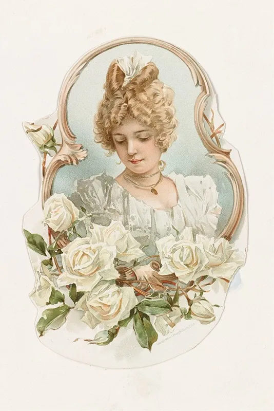 Womans Head Enframed With White Roses