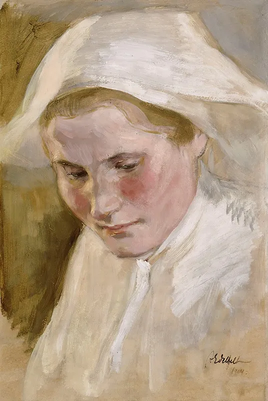 Womans Head Rehearsal For The Final Sketch Of The Peter Brahe Series Wall Art by Albert Edelfelt - High-Resolution Digital Print
