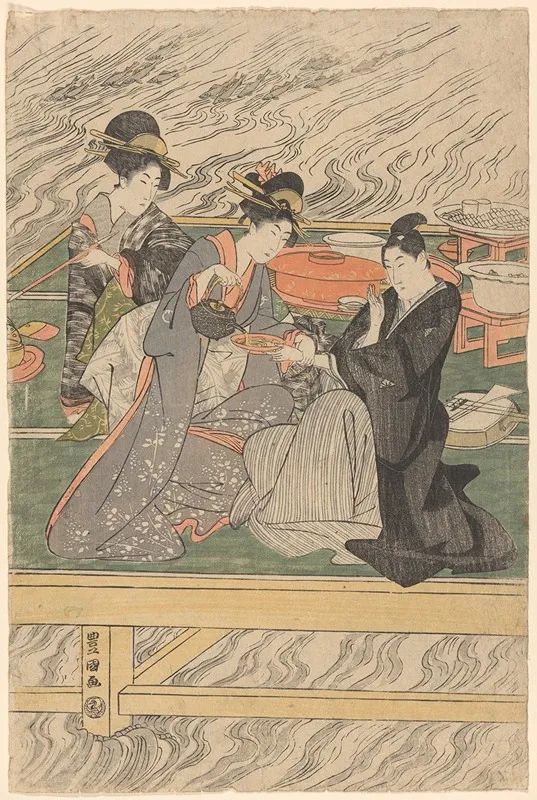 Women At Tea On Wharf Wall Art by Toyokuni Utagawa - High-Resolution Digital Print