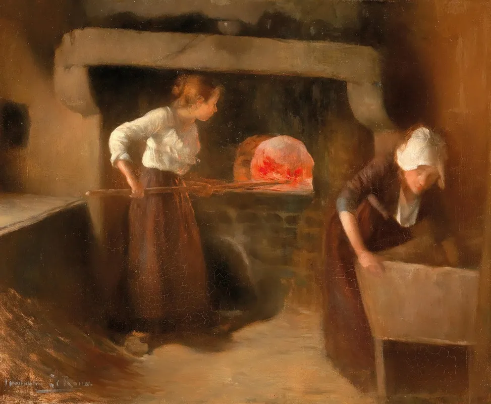 Women Baking Bread In Bretagne Wall Art by Constantin Le Roux - High-Resolution Digital Print