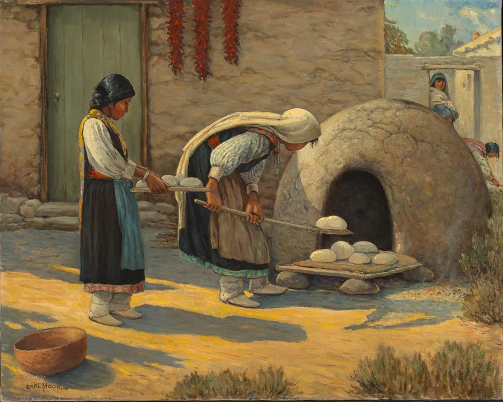 Women Baking Bread Wall Art by Carl Moon - High-Resolution Digital Print