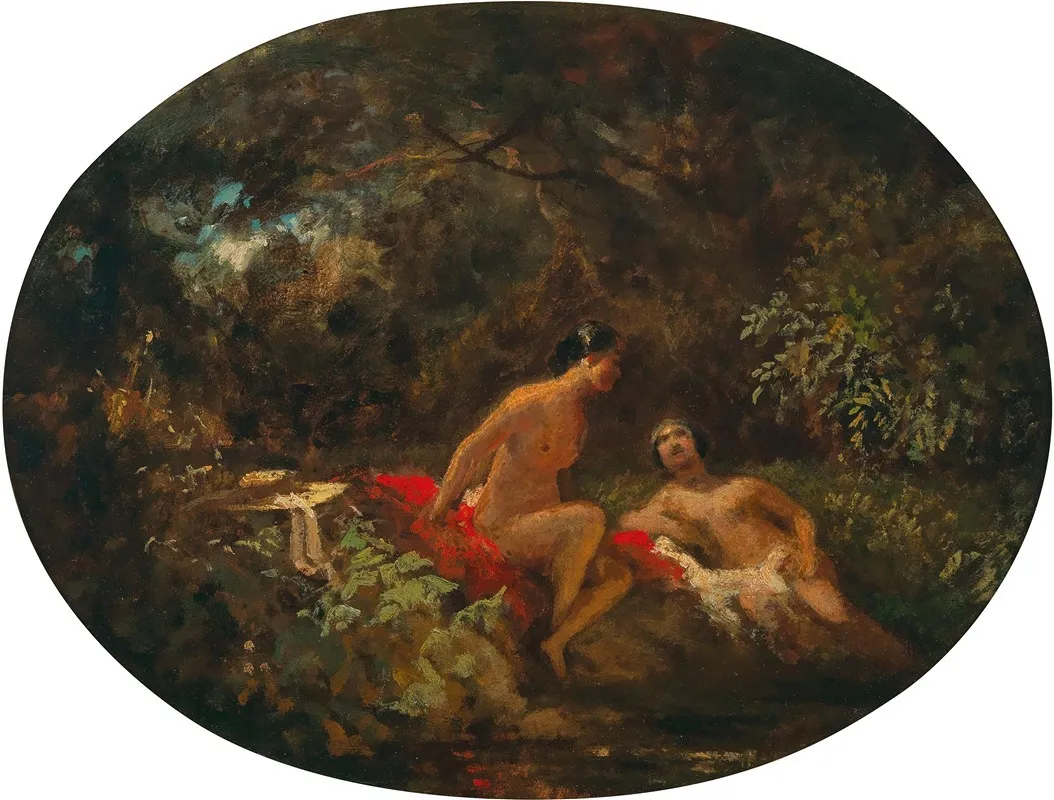 Women Bathing At A Forest Pond